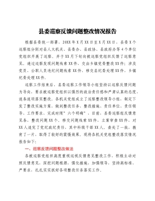 县委巡察反馈问题整改情况报告