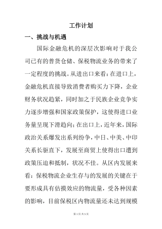 工作计划 关于一个企业发展的思考