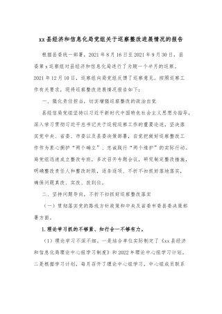 xx县经济和信息化局党组关于巡察整改进展情况的报告
