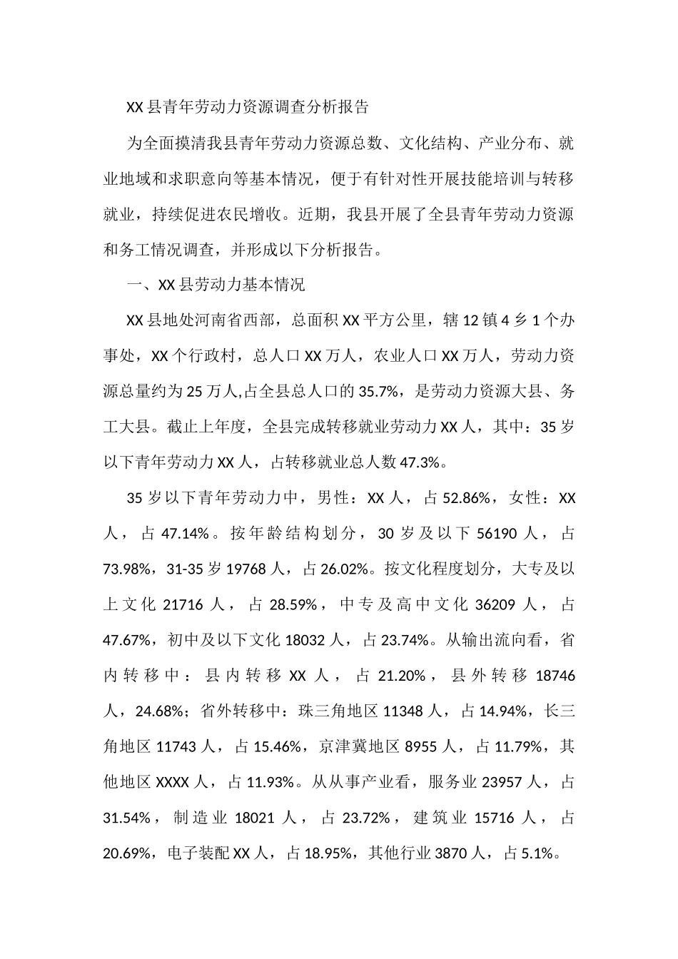 XX县青年劳动力资源调查分析报告_第1页