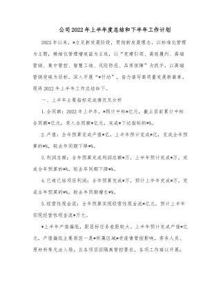 公司2022年上半年度总结和下半年工作计划