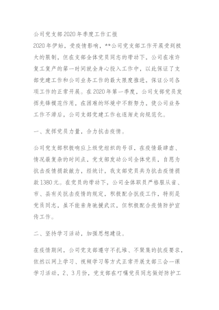 公司党支部2020年季度工作汇报