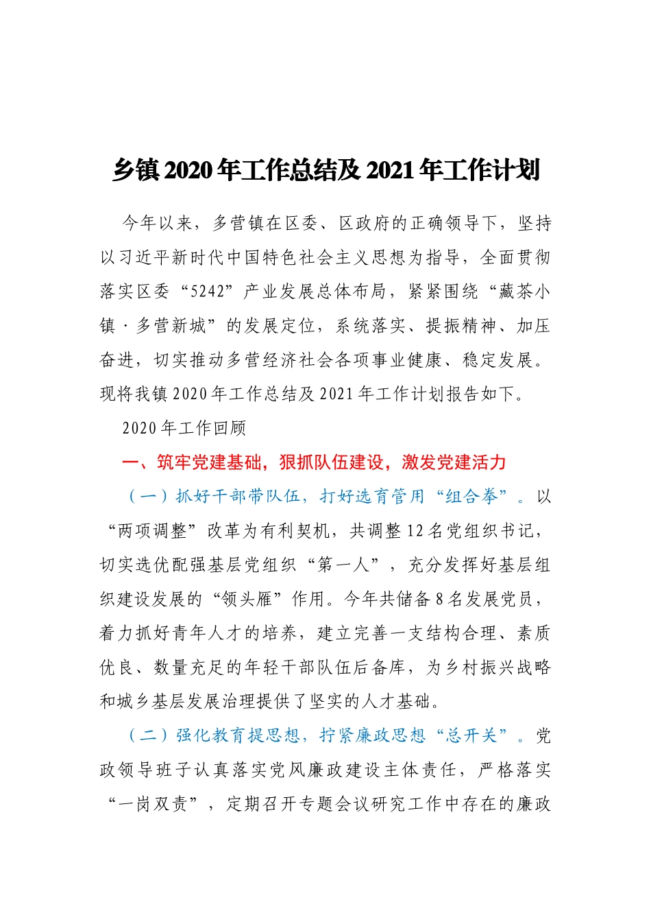 乡镇2020年工作总结及2021年工作要点_第1页