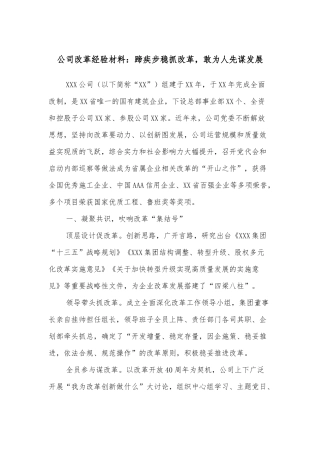 公司改革经验材料：蹄疾步稳抓改革，敢为人先谋发展