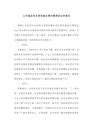 公司基层党支部巡察反馈问题原因分析报告