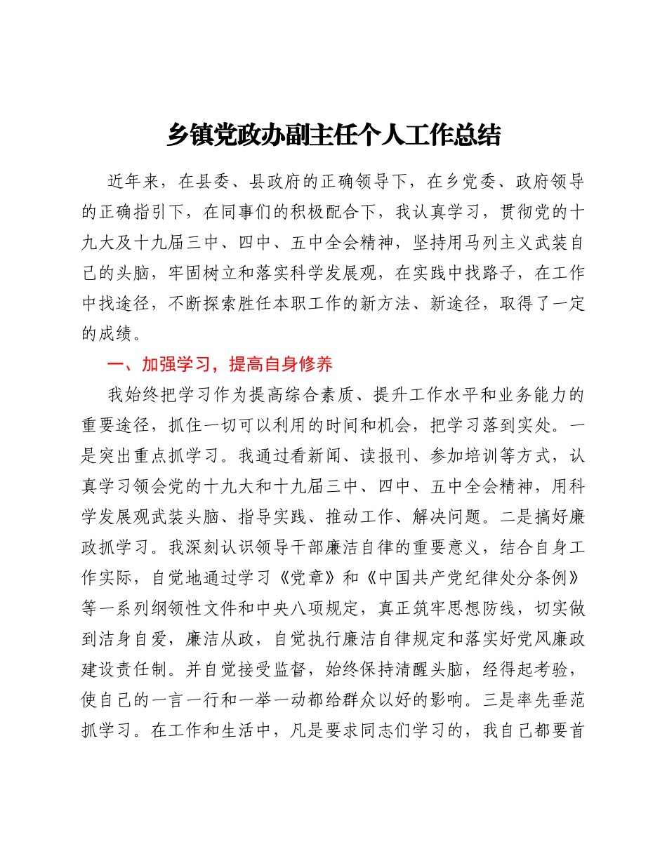 乡镇党政办副主任个人工作总结.Doc_第1页