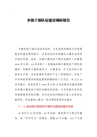乡镇干部队伍建设调研报告