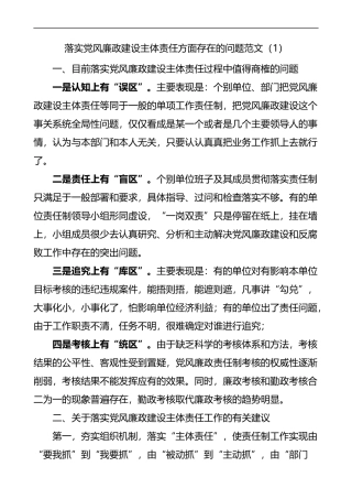 落实风廉政建设主体责任方面存在的问题3篇