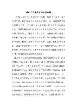 供电公司中层干部培训心得体会