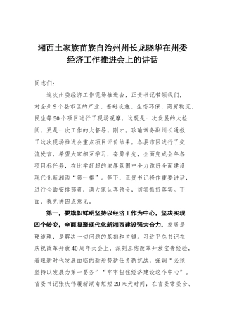 湘西土家族苗族自治州州长龙晓华在州委经济工作推进会上的讲话