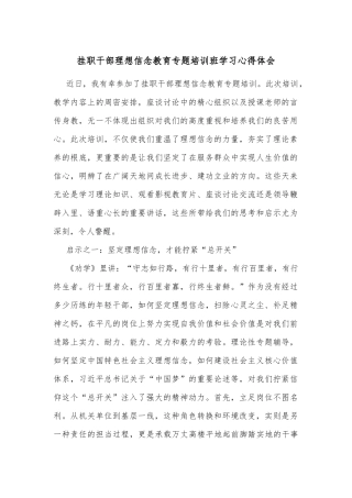 挂职干部理想信念教育专题培训班学习心得体会