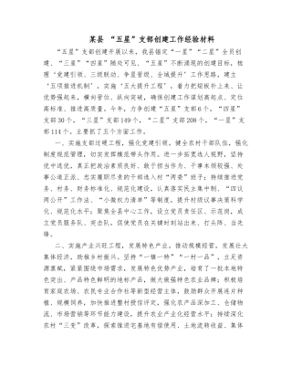 某县 “五星”支部创建工作经验材料