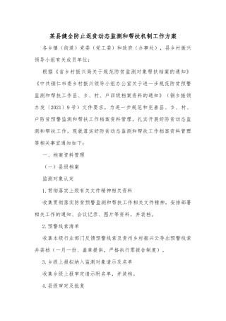 某县健全防止返贫动态监测和帮扶机制工作方案