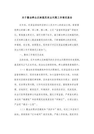 关于整治群众反映强烈突出问题工作情况报告