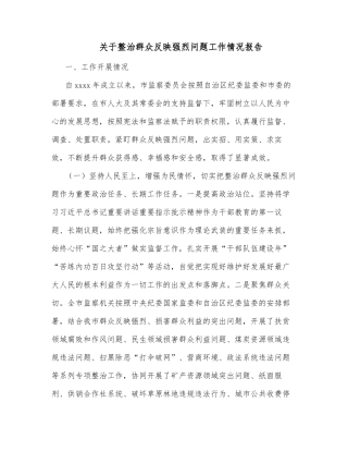关于整治群众反映强烈问题工作情况报告