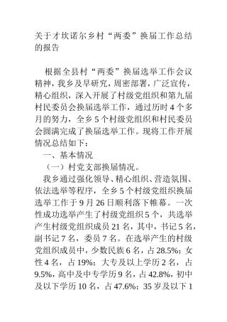 关于才坎诺尔乡村“两委”换届工作总结的报告