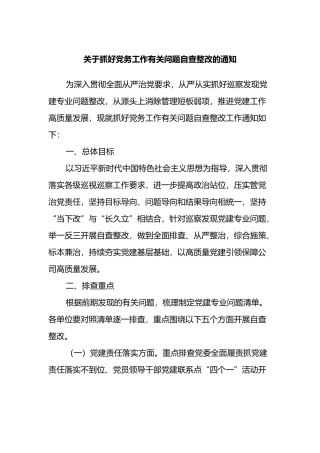 关于抓好党务工作有关问题自查整改的通知