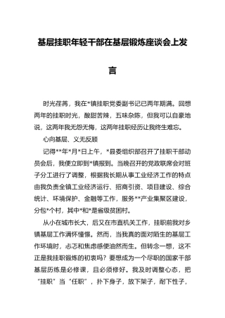 基层挂职年轻干部在基层锻炼座谈会上发言