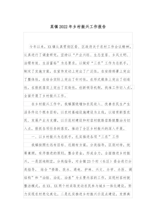 某镇2022年乡村振兴工作报告