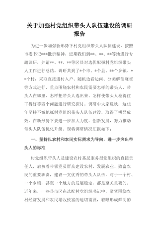 关于加强村党组织带头人队伍建设的调研报告