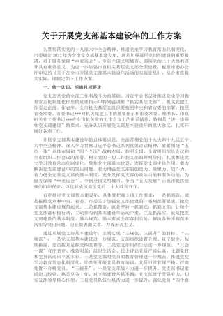 关于开展党支部基本建设年的工作方案