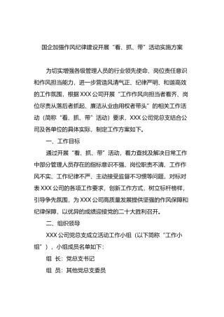 国企加强作风纪律建设开展“看、抓、带”活动实施方案