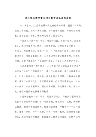 县区第二季度重大项目集中开工表态发言