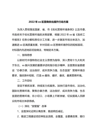 2022年X区营商优化提升行动方案