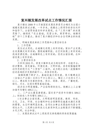 2024年复兴镇发展改革试点工作情况汇报