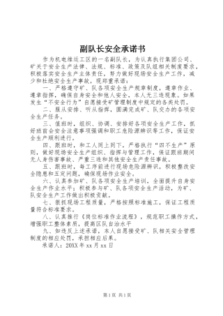 2024年副队长安全承诺书
