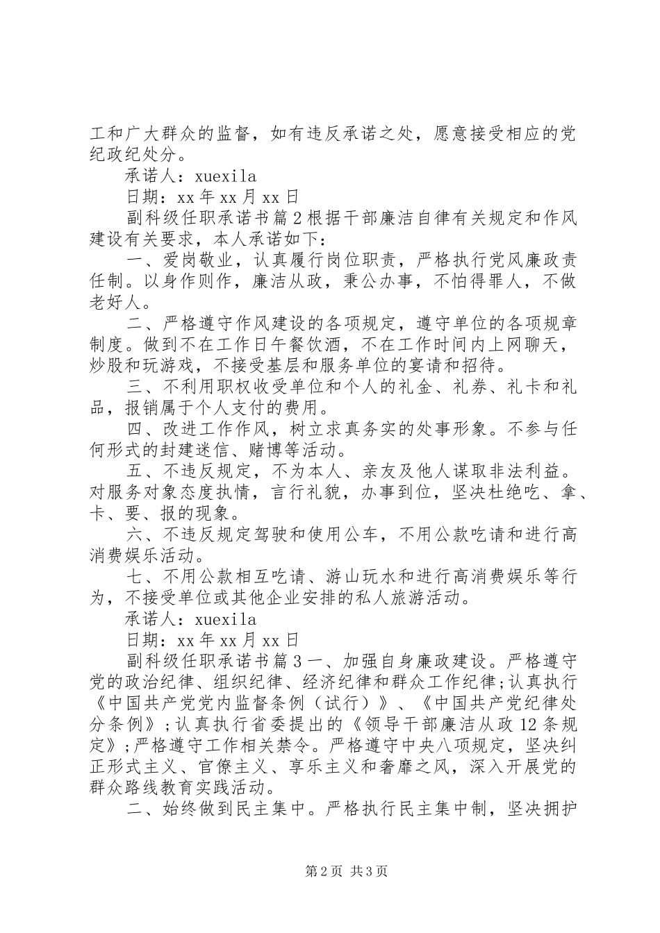 2024年副科级任职承诺书_第2页