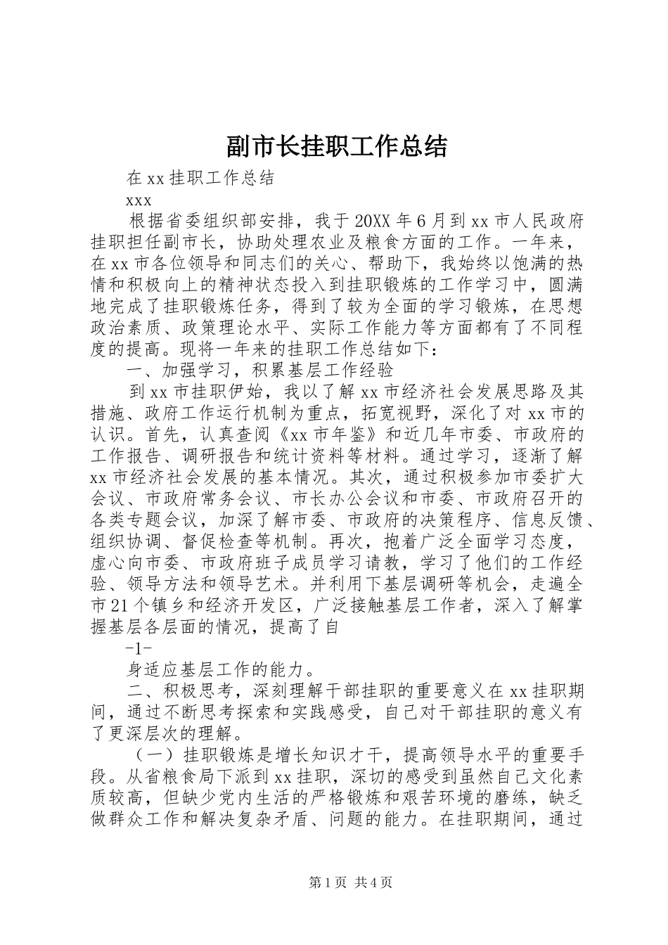 2024年副市长挂职工作总结_第1页