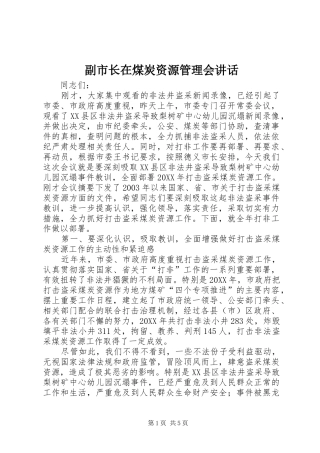 2024年副市长在煤炭资源管理会致辞