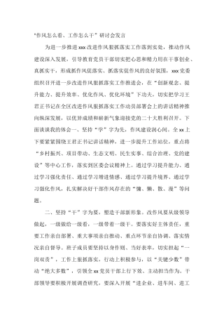 “作风怎么看、工作怎么干”研讨会发言