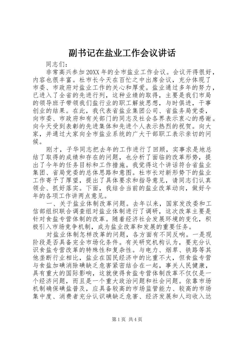 2024年副书记在盐业工作会议致辞_第1页