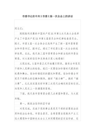 市委书记在中共X市委X届一次全会上的讲话