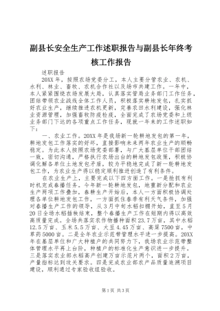 2024年副县长安全生产工作述职报告与副县长年终考核工作报告
