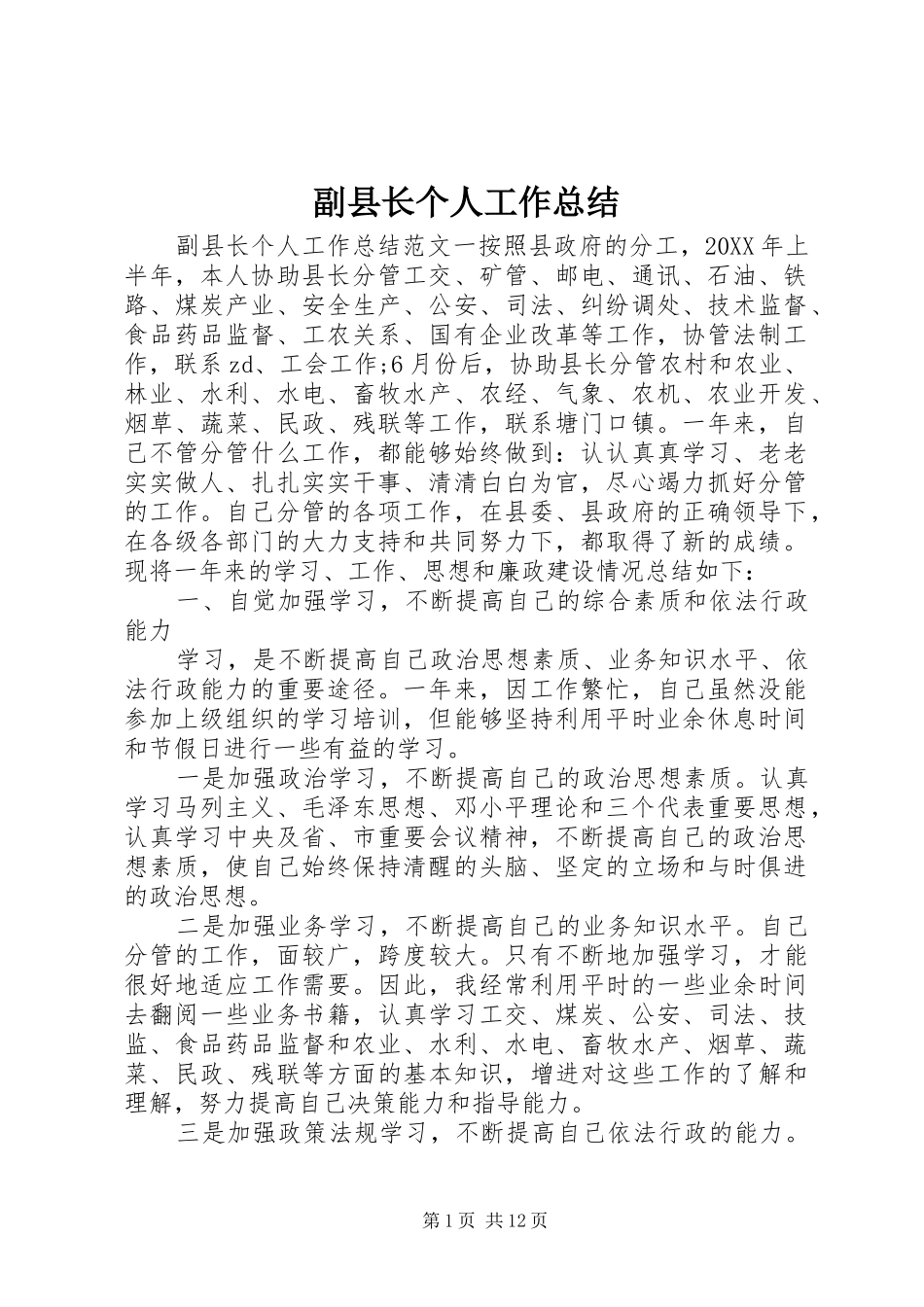 2024年副县长个人工作总结_第1页