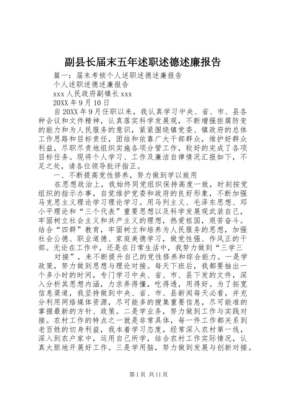 2024年副县长届末五年述职述德述廉报告_第1页