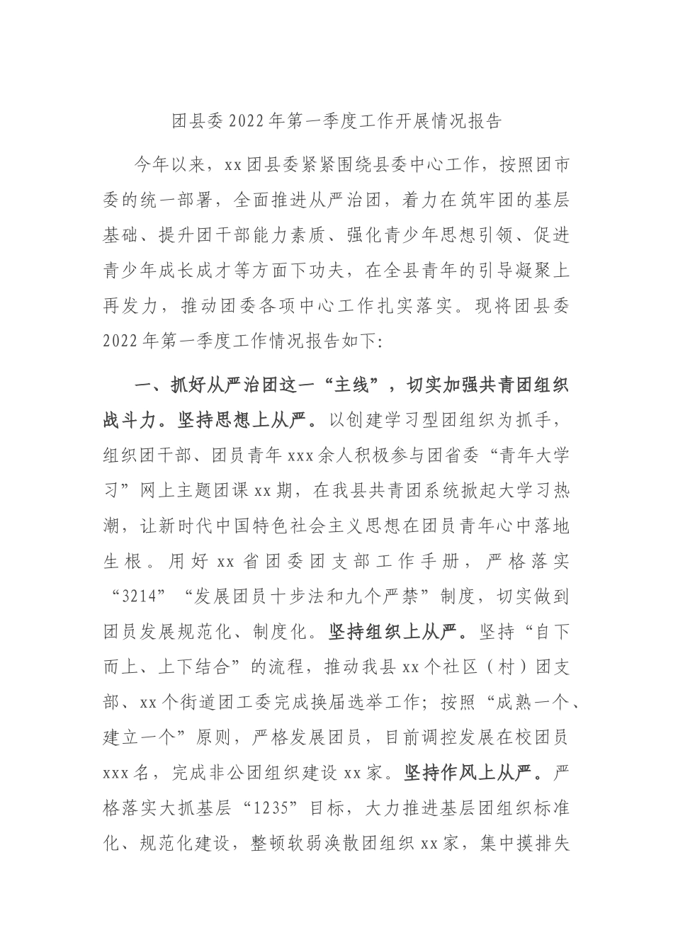 团县委2022年第一季度工作开展情况总结报告_第1页