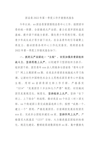 团县委2022年第一季度工作开展情况总结报告