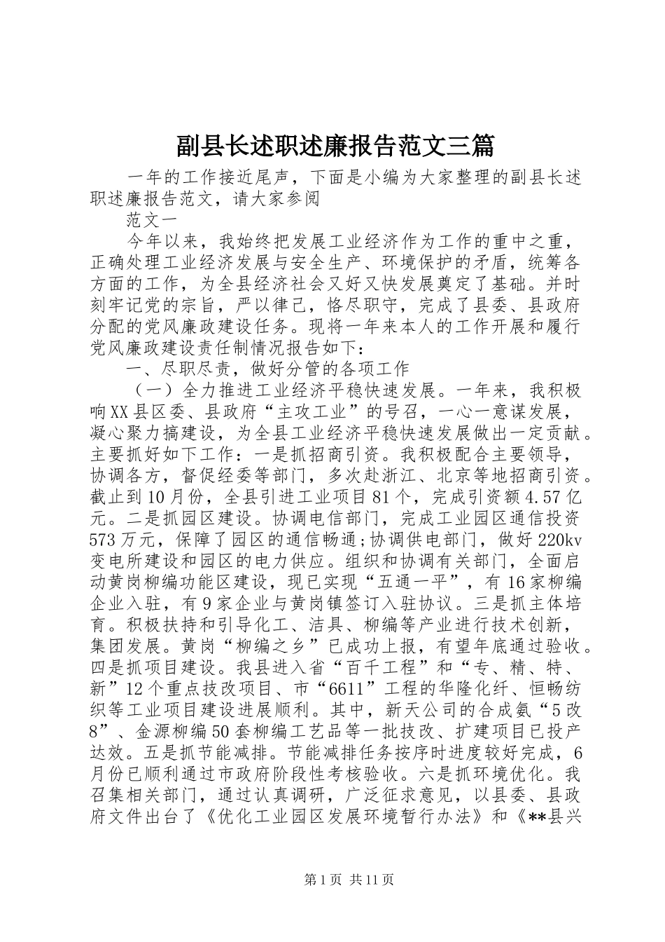 2024年副县长述职述廉报告范文三篇_第1页