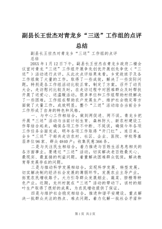 2024年副县长王世杰对青龙乡三送工作组的点评总结