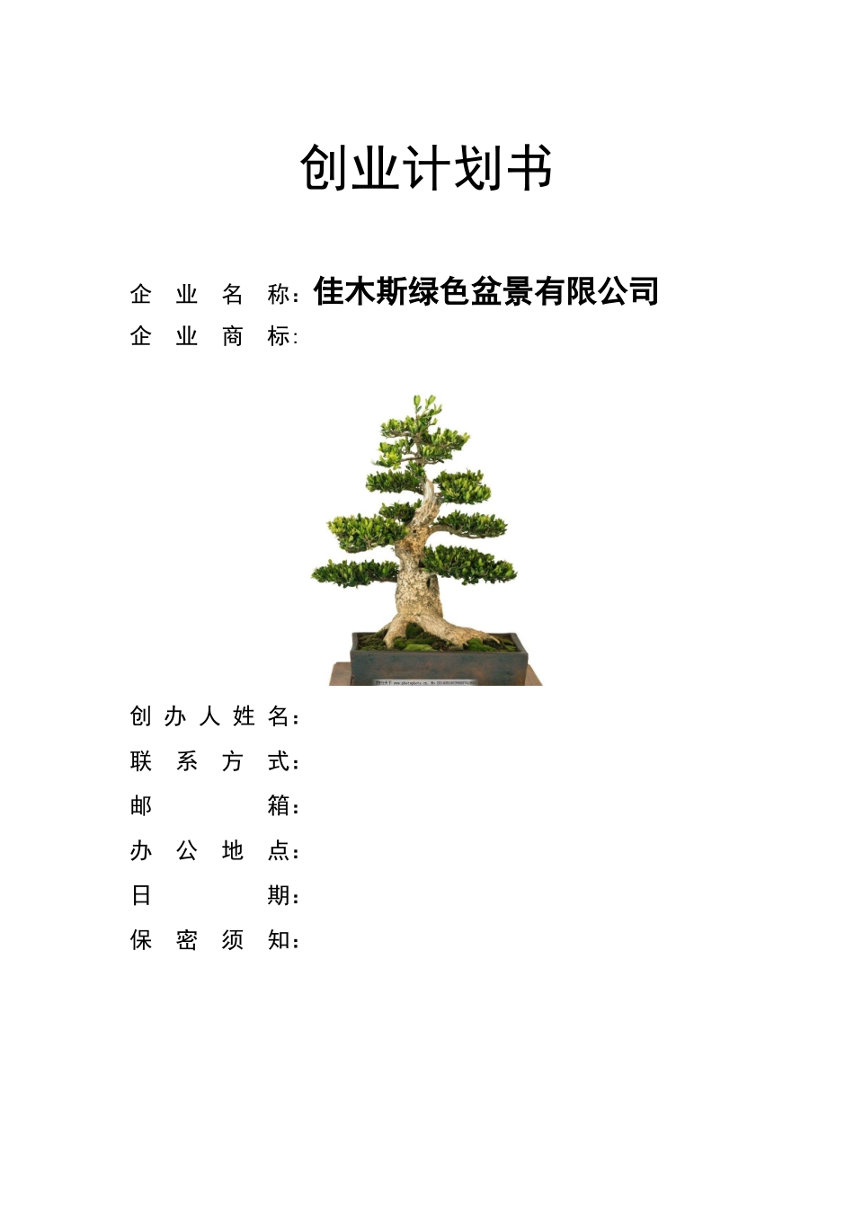 佳木斯绿色盆景有限公司创业计划书_第1页