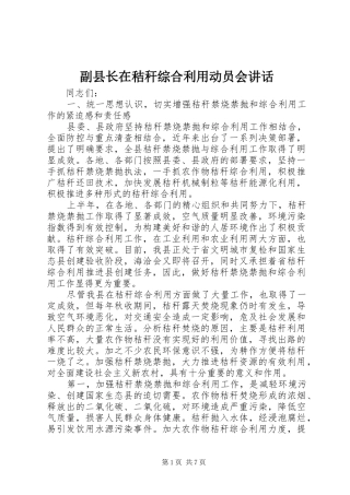 2024年副县长在秸秆综合利用动员会致辞