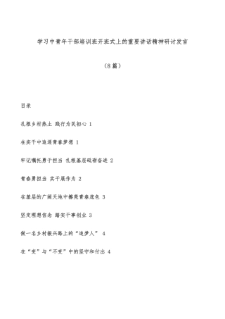 (8篇)学习中青年干部培训班开班式上的重要讲话精神研讨发言