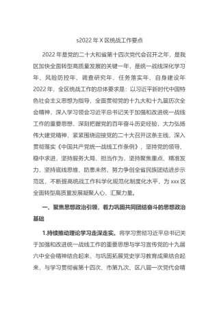 2022年X区统战工作要点