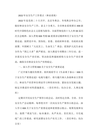 2022年安全生产工作要点（林业系统）