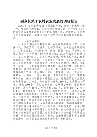 2024年副乡长关于农村农业发展的调研报告