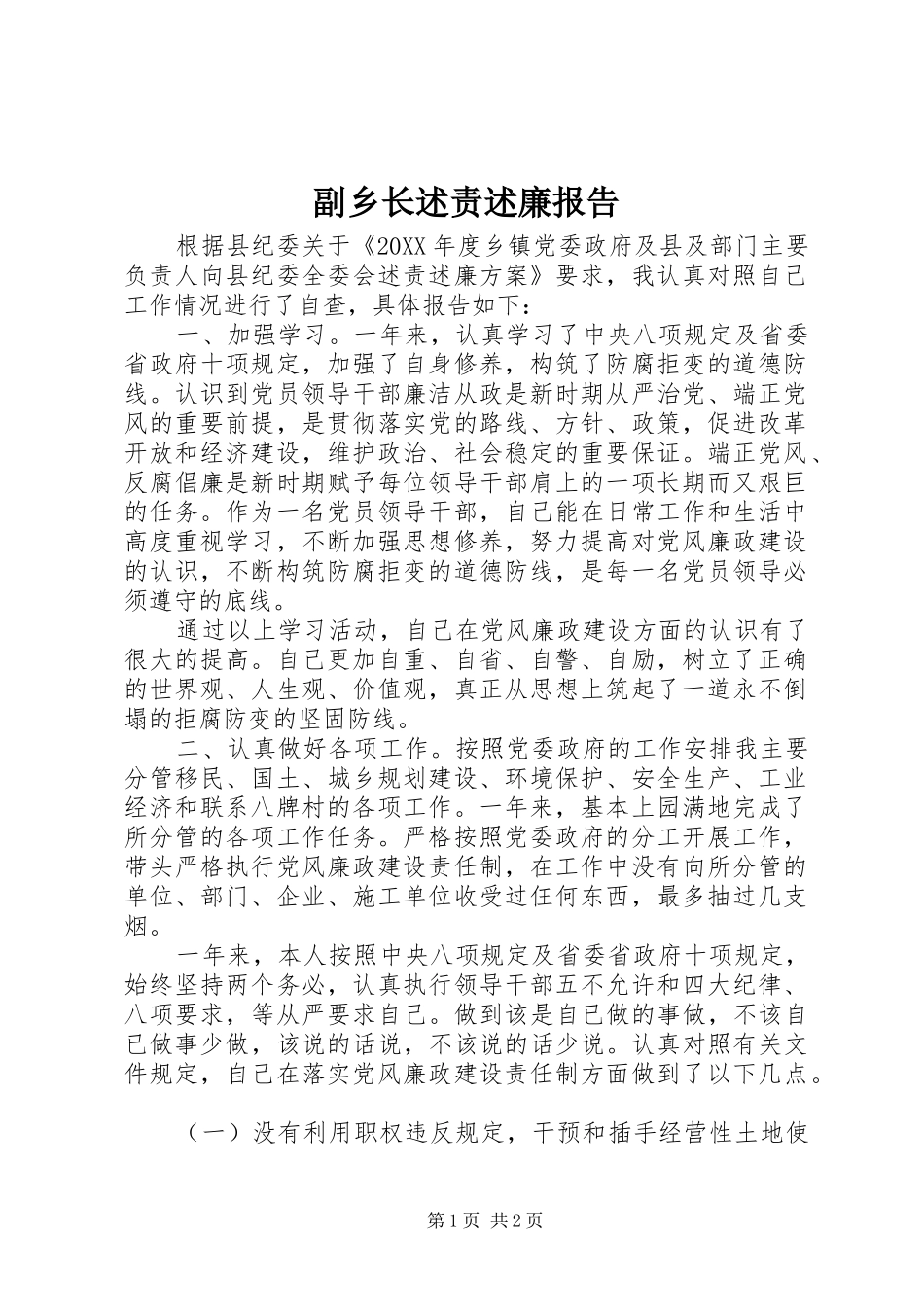 2024年副乡长述责述廉报告_第1页